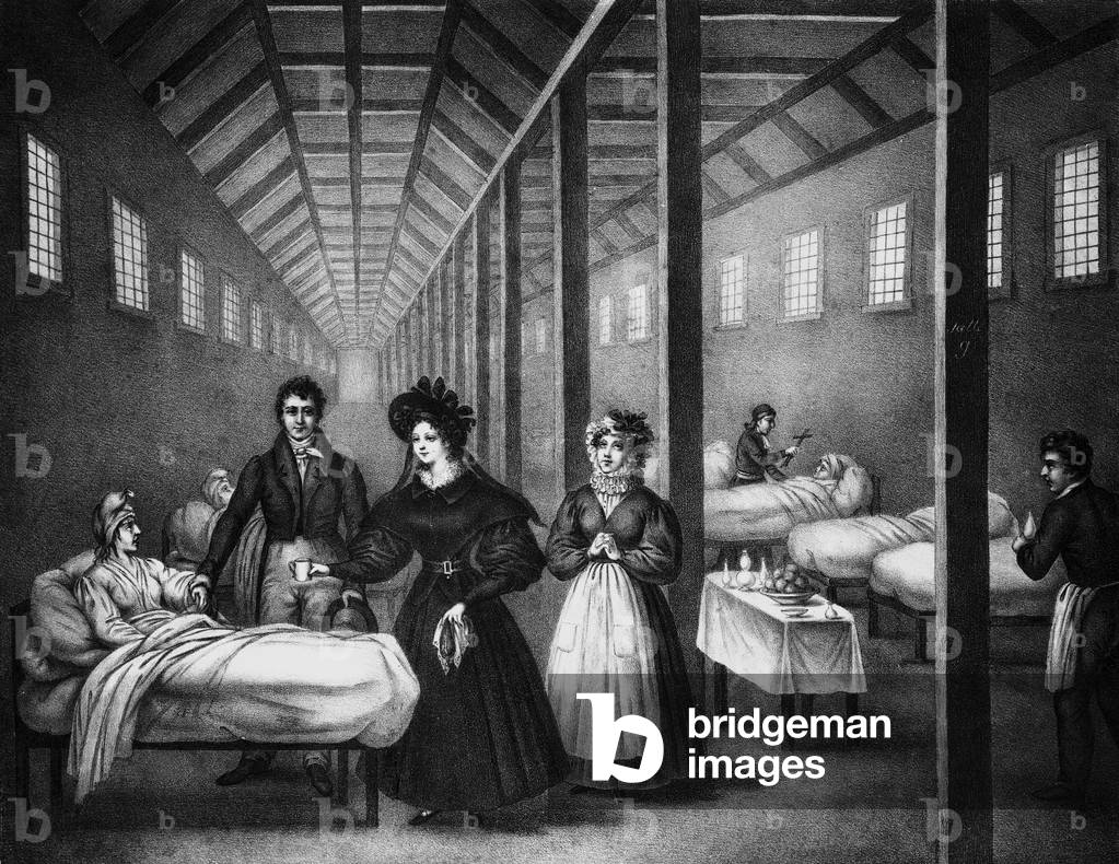 French Queen Marie Amelie Visiting a Hospital, June 1832 (engraving)