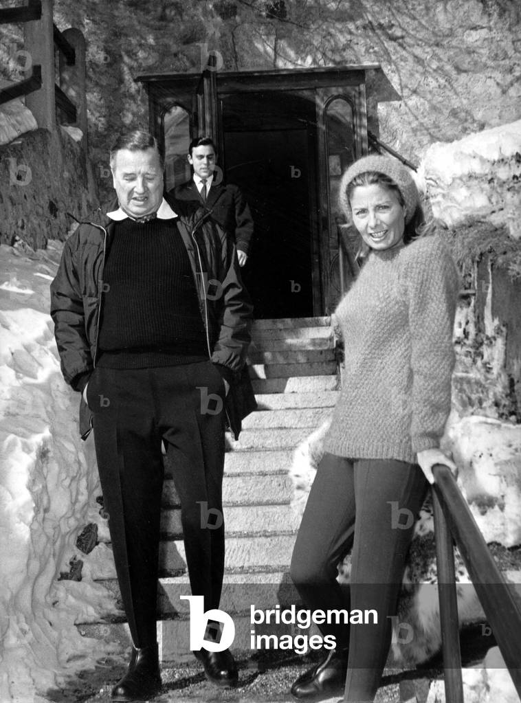 Henry Ford II and his wife Cristina Vettore during honeymoon in Saint Moritz February 23, 1965