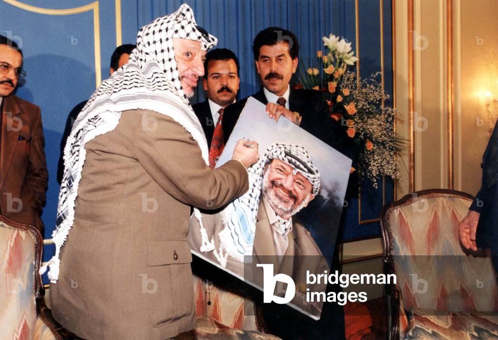Yasser Arafat (b.1929) palestinian leader of the POL dedicated his portrait after received with the Israeli states men ShimonPeres and YithzakRabin, the Nobel of the peace, in Oslo, in Norway, on December 10th, 1994