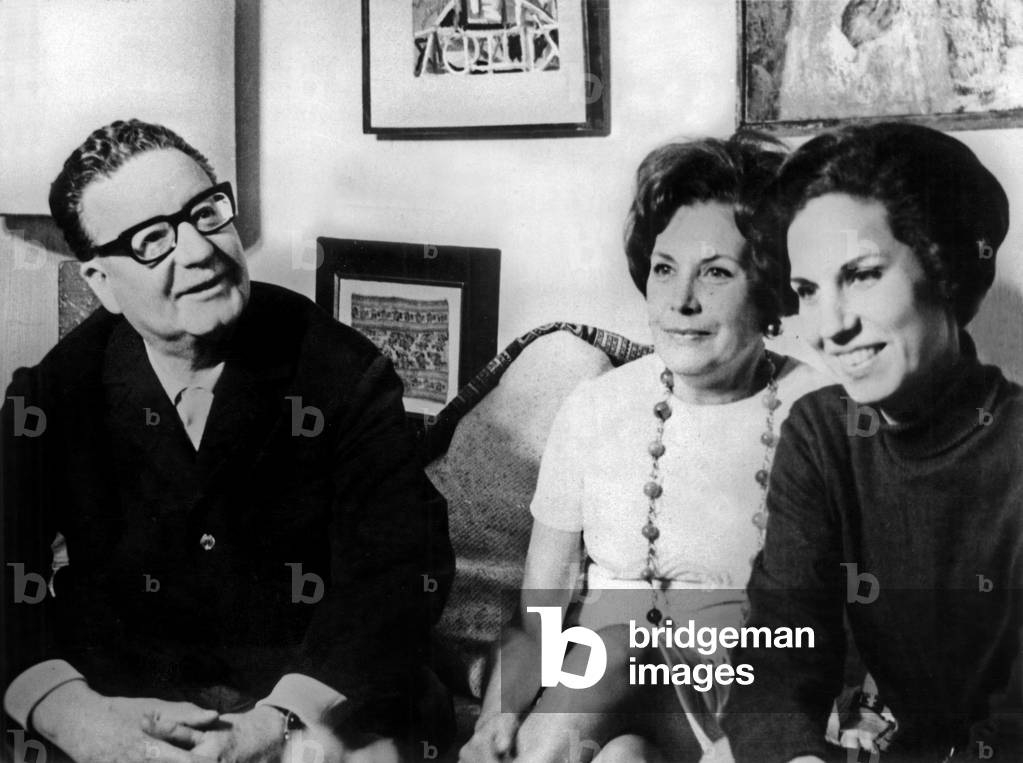 Salvador Allende with his wife Hortensia Bussi de Allende and daughter Isabel in Chile September 1970