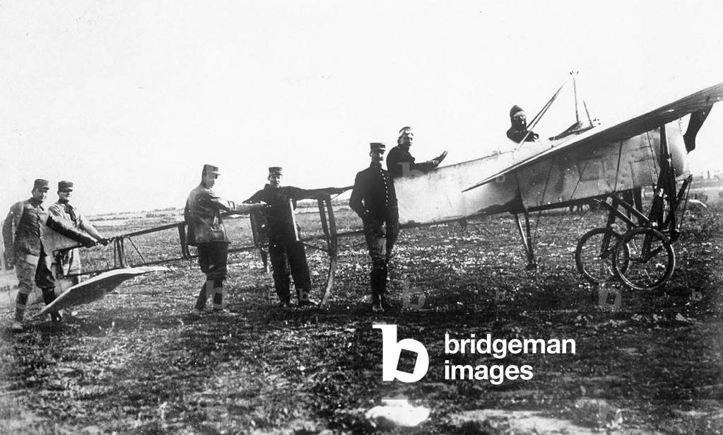 Louis Bleriot and his plane Bleriot XI juste before his First air crossing of the English Channel, 25 July 1909