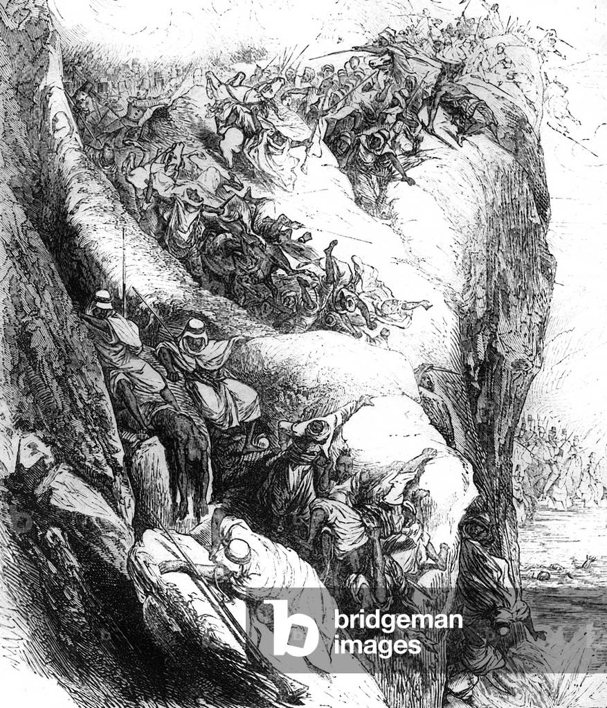 Sikkah battle on July 6, 1836 : troops of French commandant Bugeaud against troops of Abd-el-Kader, engraving