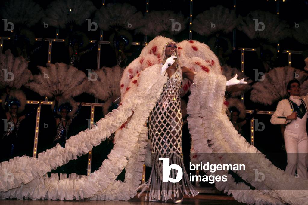 Lisette Malidor, leading showgirl in Folies Bergeres in Paris, 1983 (photo)