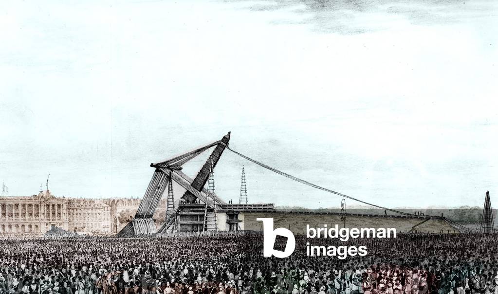 Erection of the obelisk on the place de la Concorde in Paris on October 25, 1836 (engraving)