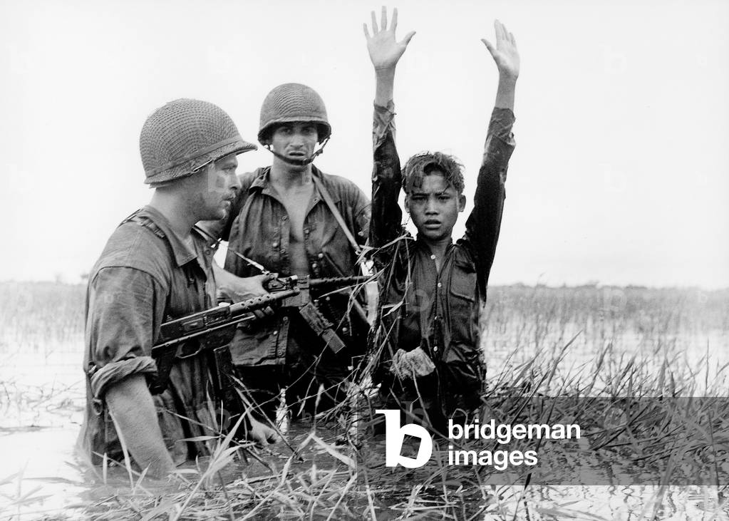 Arrest of a suspect by French soldiers, Tonkin, Indochina Wars, September 1952 (b/w photo)