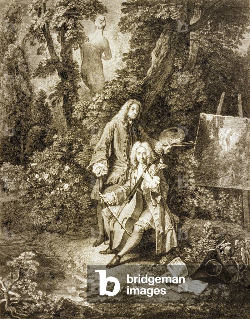 Gentlemen de Jullienne et Watteau dans un parc d'after painting by Watteau, 1731 (engraving)