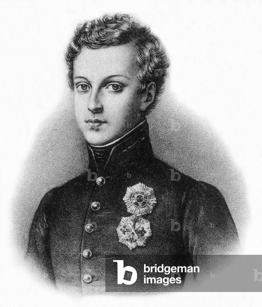 Napoleon II (1811-1832), King  of Rome, son of emperor Napoleon 1st and empress Marie Louise, Duke of Reichstadt in 1818, engraving