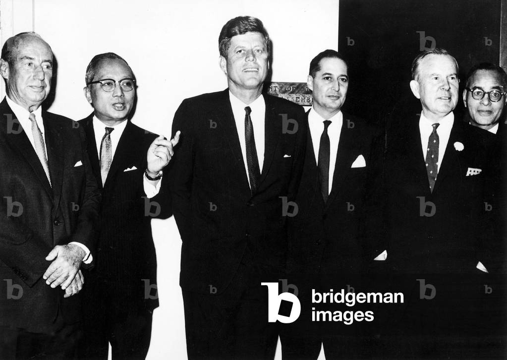 American President John Kennedy during official visit at General headquarters of United Nations