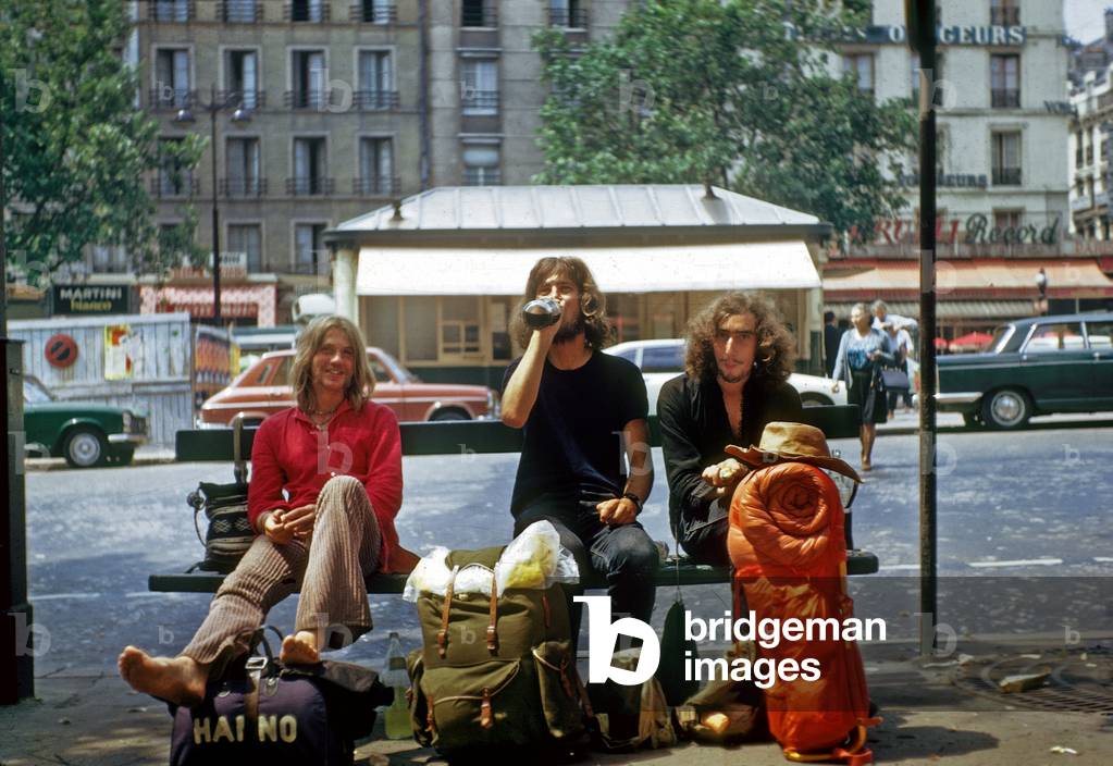 Foreign tourists (hippies with backpacks), Paris, c. 1975