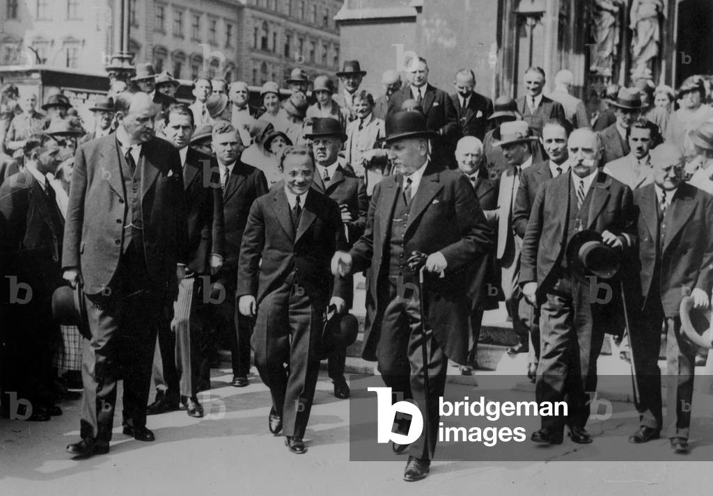 Engelbert Dollfuss (1892-1934) Austrian chancellor with Wilhelm Miklas, Austrian President and Leopold Kunschak 1933