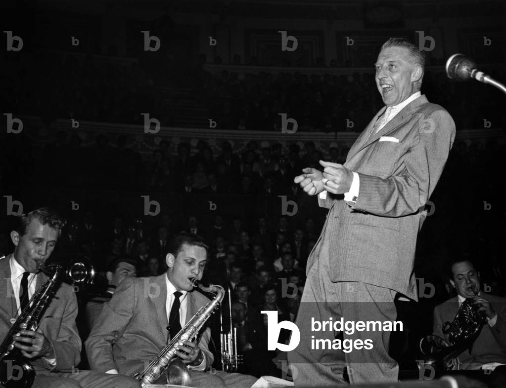 Conductor Stanley Newcomb Kenton says Stan (1911-1979) at a concert at the Royal Albert Hall on March 11, 1956