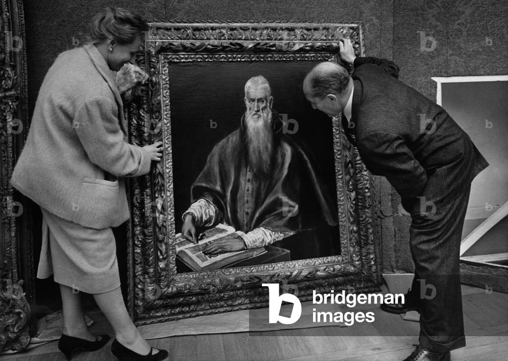 Exhibition of the Collection of Lehman from New York in Paris, painting by El Greco to be exhibited at the Musee de l'Orangerie 3 june 1957 (b/w photo)