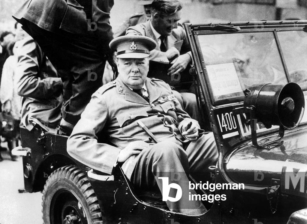 English Prime Minister Winston Churchill in Berlin after German surrender in 1945, behind him English foreign secretary Anthony Eden Earl of Avon
