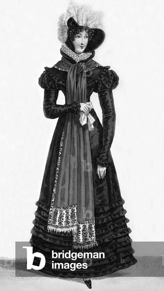 Women's fashion in France, 1822, engraving