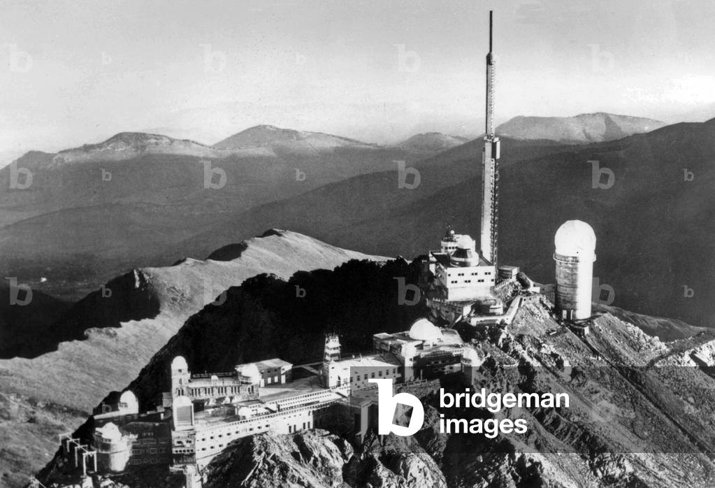 View of the observatory of the Pic du Midi, Pyrenees, with telescope, July 24, 1978
