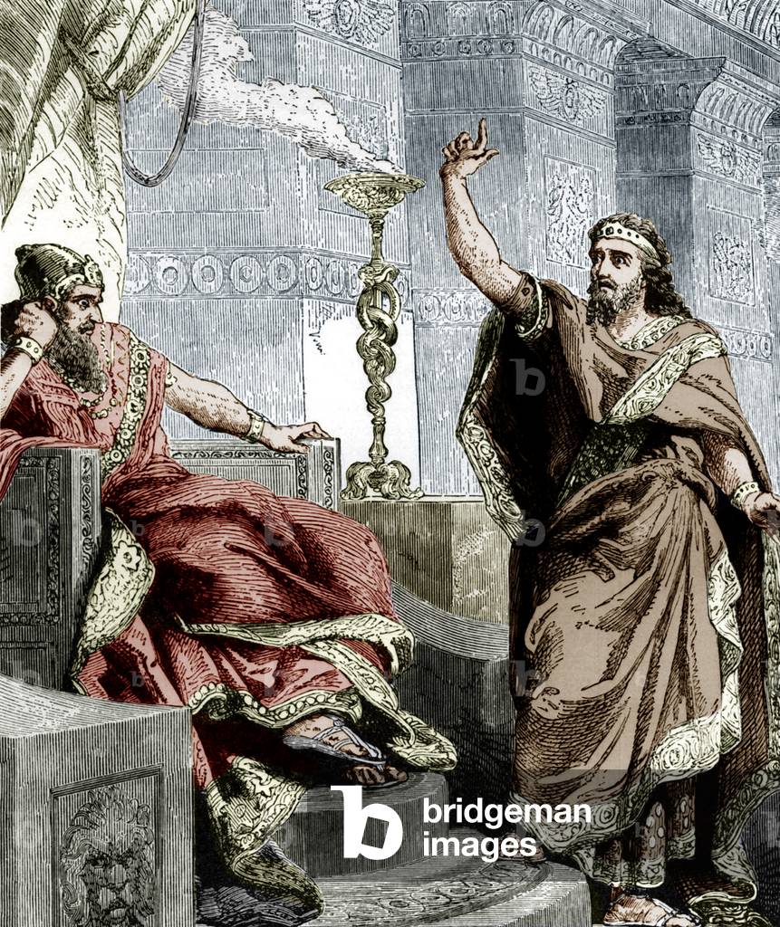King of Babylonia Nebuchadnezzar II (605-563 BC) engraving, colourized document