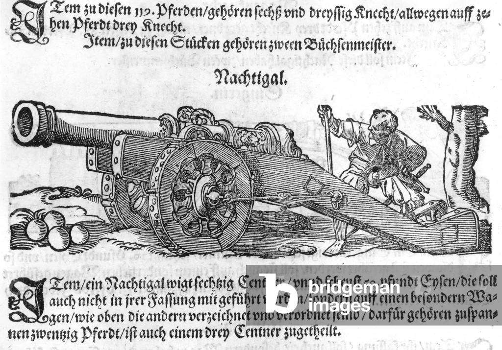 Machtigal cannon gun engraving from Kriegbuch book 1575