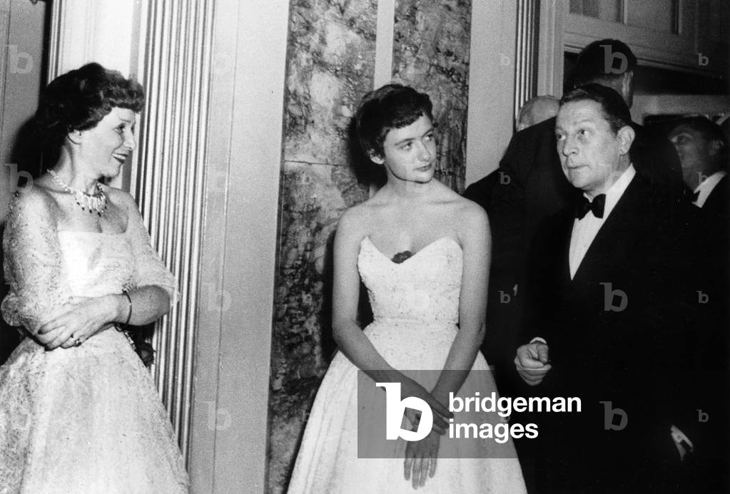 Mrs Lazareff Francoise Sagan and Rafael Hakim at ball in Astoria hotel April 18, 1955