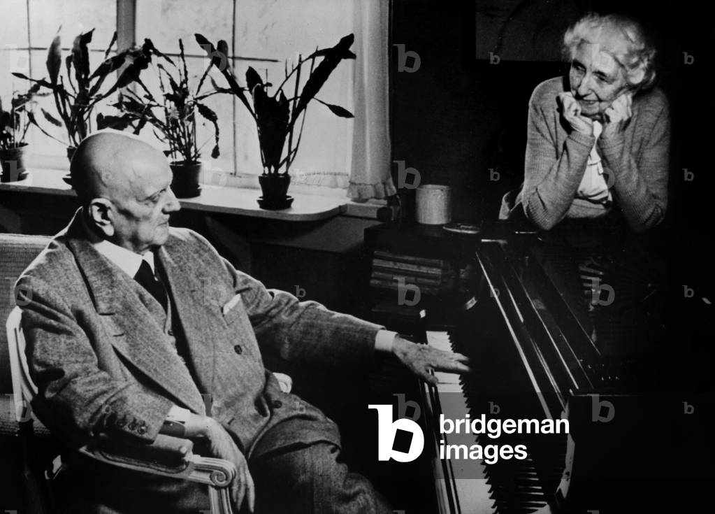 Finnish composer Jean Sibelius (1865-1957) with his wife on November 23, 1955