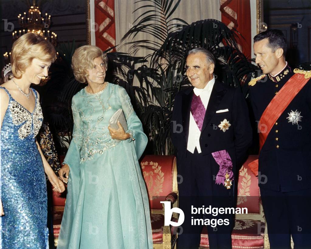 Paola of Belgium and her husband Albert with Georges Pompidou and his wife Claude, Brussels, 1971 (photo)