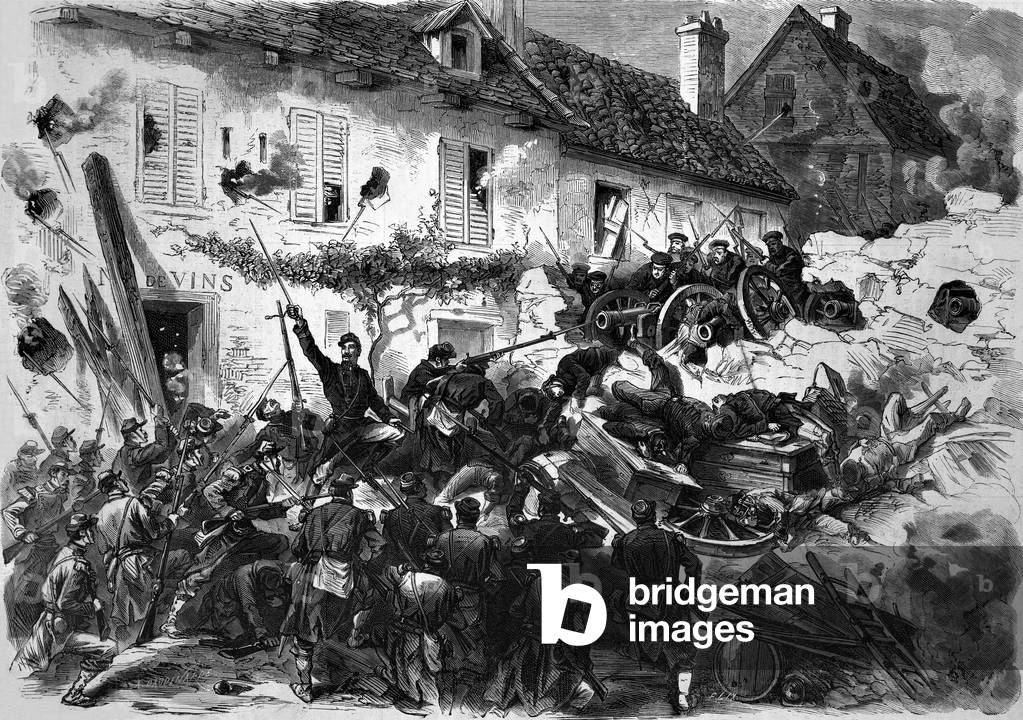 Prussian soldiers defending a village, Franco-Prussian War (engraving)