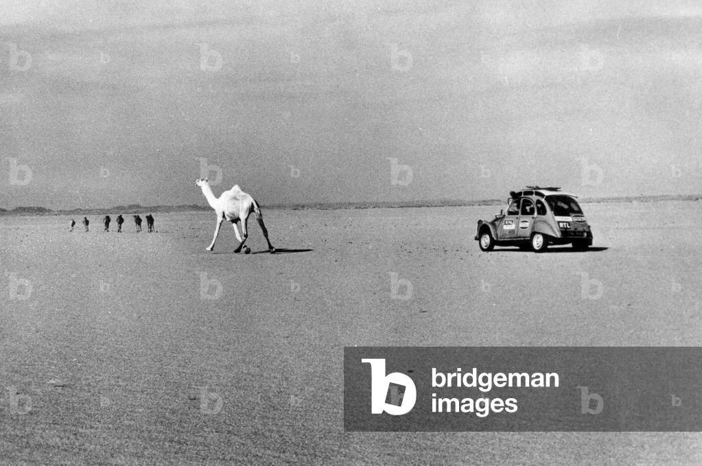 Afrique 1973 race (Abidjan-Tunis) : here a Citroen 2 CV car, March 14, 1973