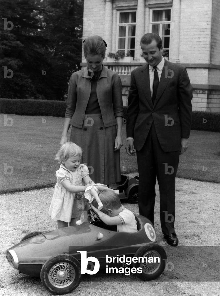 Prince Albert of Belgium (King Albert II) with his family, 1st June 1964 (b/w photo)