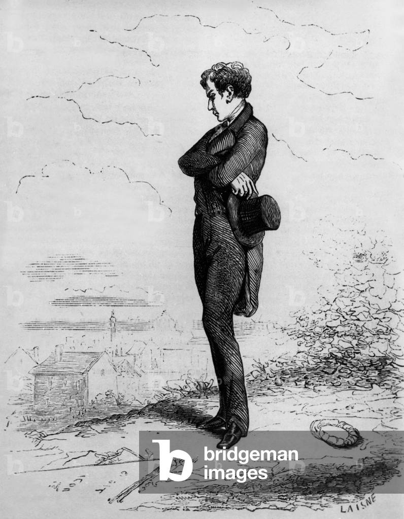 Rastignac remains alone, took a few steps up the cemetery..., 19th century (engraving)