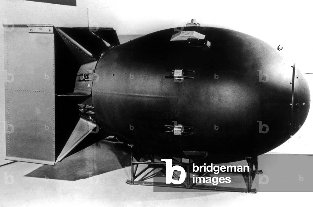 Fat Man Atomic Bomb used at Nagasaki, 9th August 1945 (b/w photo)