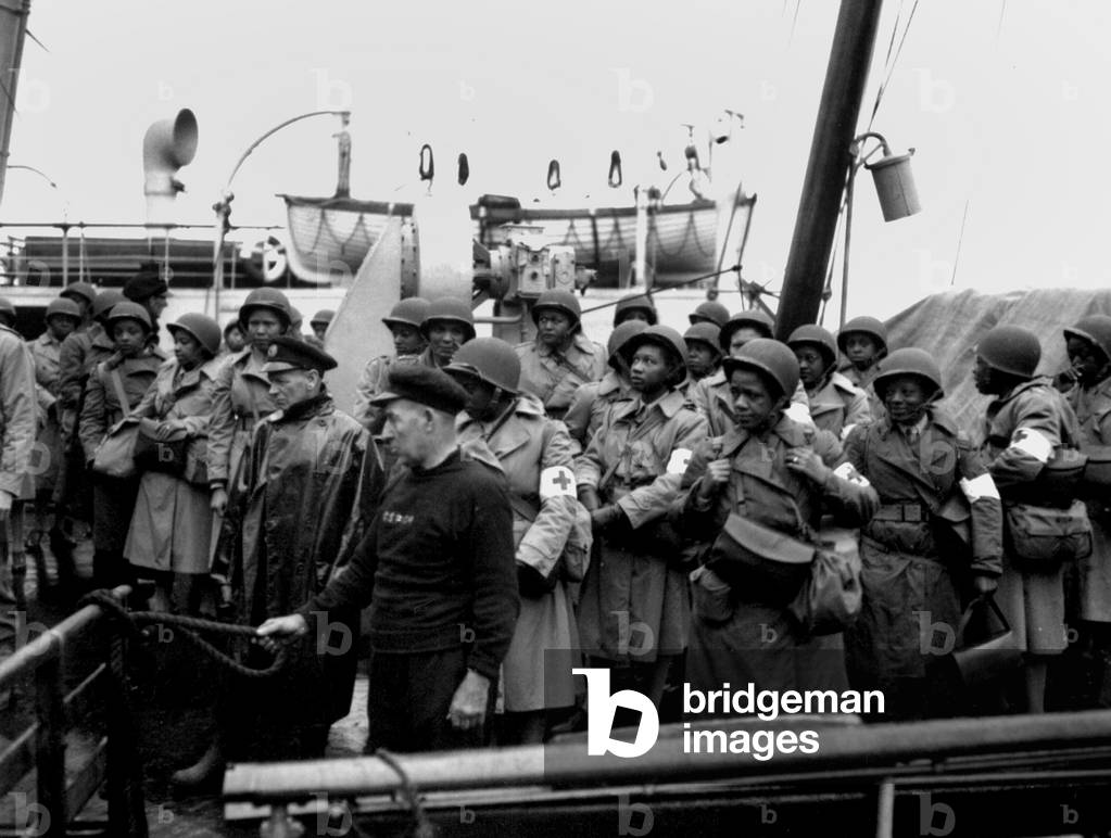 African-American Military Nurses Arriving at the Port of Greenock, 15th August 1944 (b/w photo)