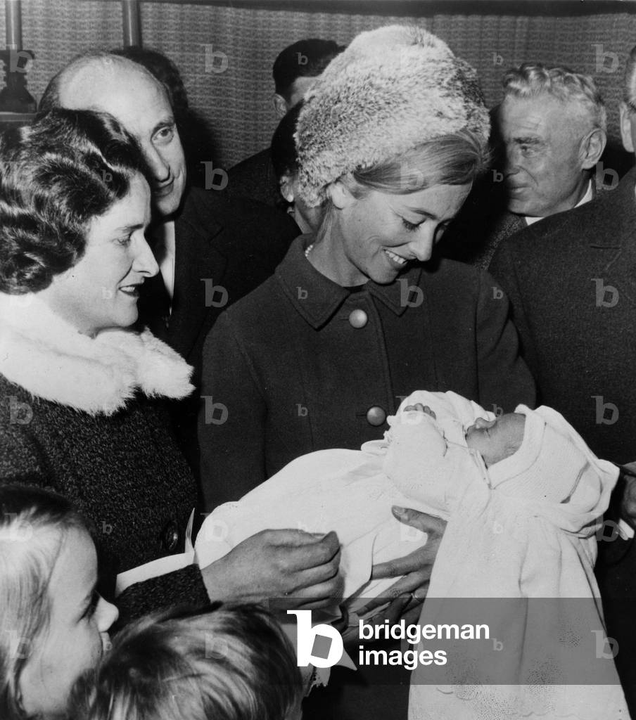 Princess Paola of Belgium (Paola Ruffo di Calabria, future Queen of Belgians) with her goddaughter, February 8, 1967