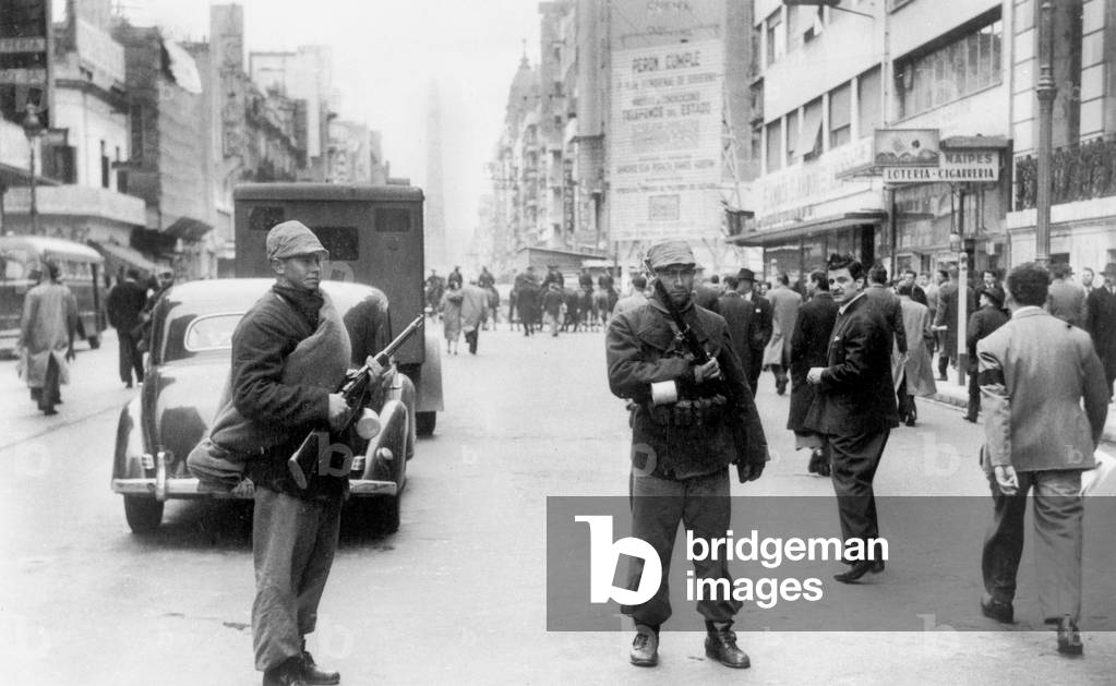 patrol of soldiers in the streets of Buenos Aires during Argentina events September 27, 1955 after the military putsch which led to Peron's fall (September 16, 1955 ) revolution