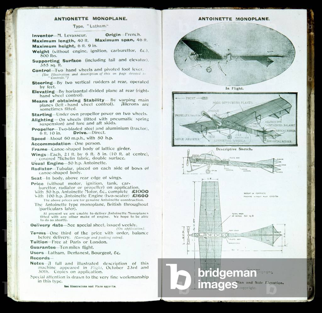 Catalogue Entry of Specifications for the Antoinette V8