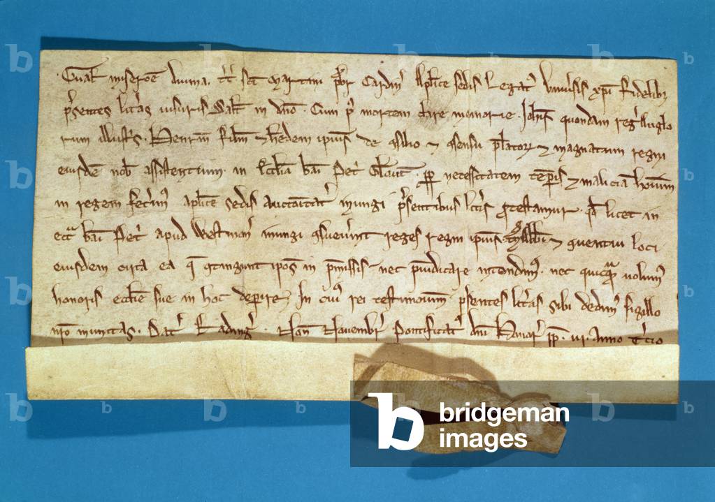 A formal protest over the anointment of Henry III (1207-72) in Gloucester, written by the Papal Legate, Cardinal Gualo, 1218 (vellum)