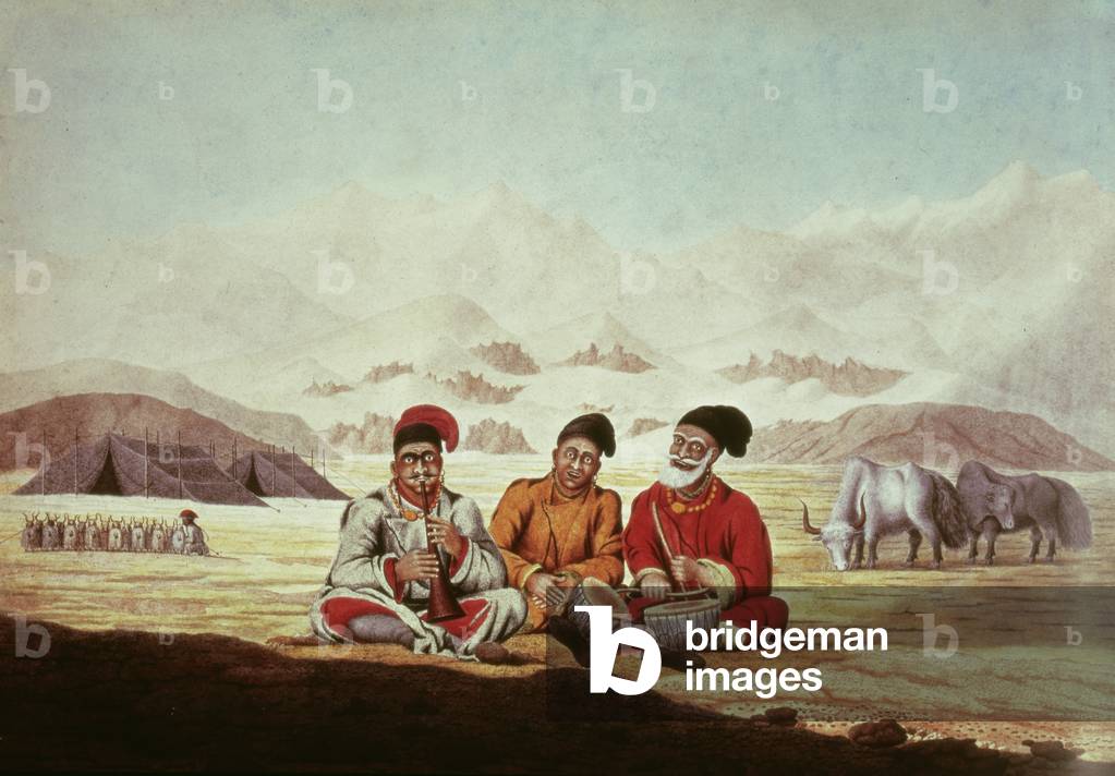 Three Musicians in Tibet (w/c on paper)