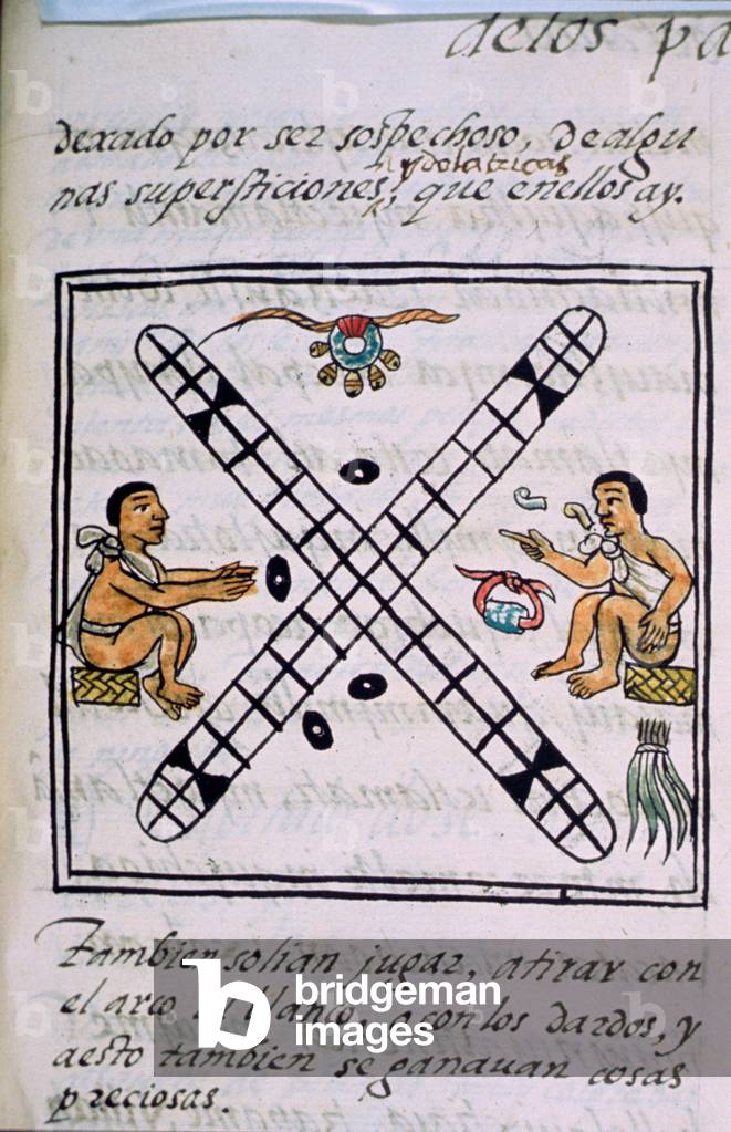 Ms Palat. 218-220 Book IX Aztec men gambling Patoli, from the 'Florentine Codex' by Bernardino de Sahagun, c.1540-85