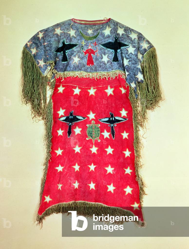 'Ghost dance' dress with painted design of birds, turtle and stars, Arapaho Indian (buckskin)