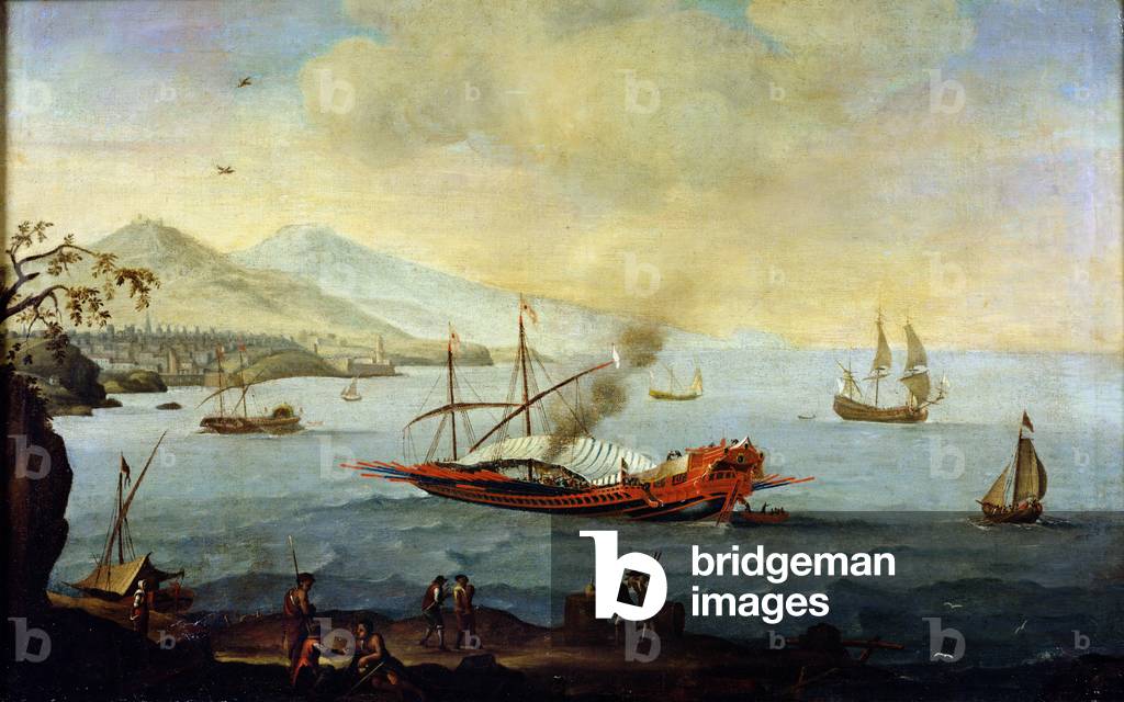 Galeone in porto (olio su tela)