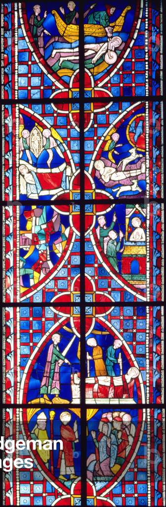 Scene from the life of St. Vincent, 1245-7 (stained and painted glass)