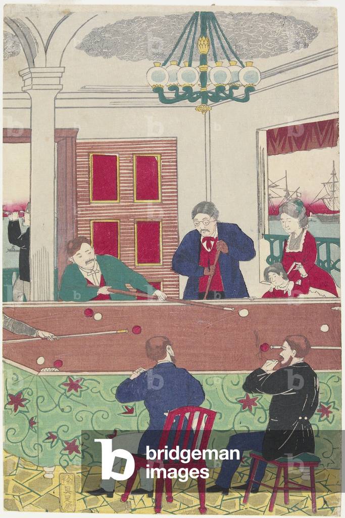 Étrangers au jeu de billard, late 19th par Utagawa Hiroshige III