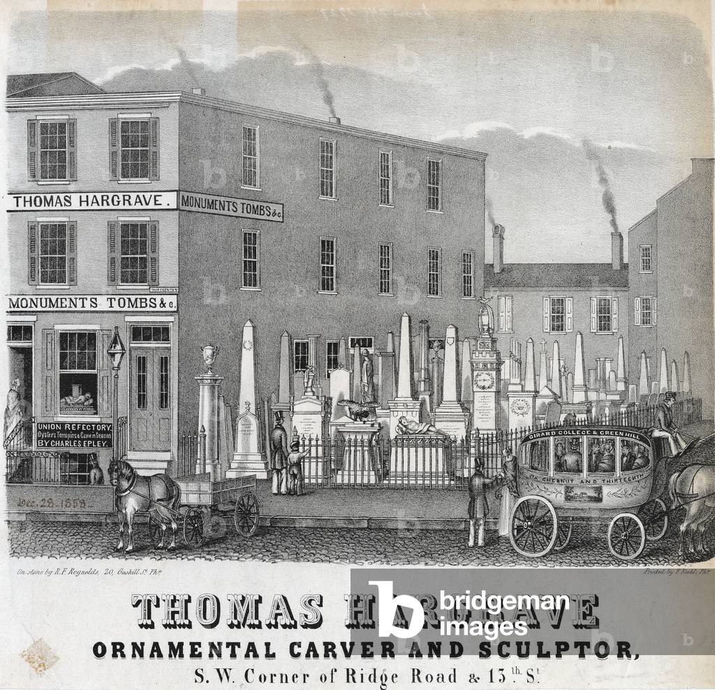 Thomas Hargrave Ornamentschnitzer und Bildhauer s.w. Ecke von Ridge Road & 13. St., gedruckt von Frederick Kuh