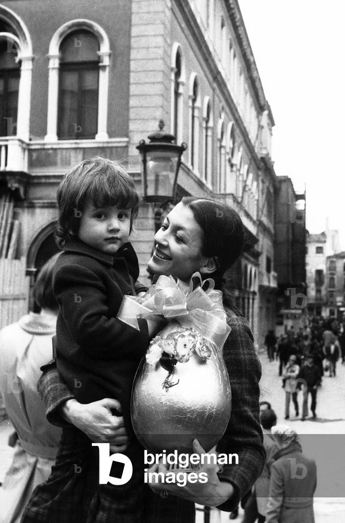 Image of Photography depicting Ballerina Carla Fracci Italy With Son In Venice 1973 by Graziano Arici