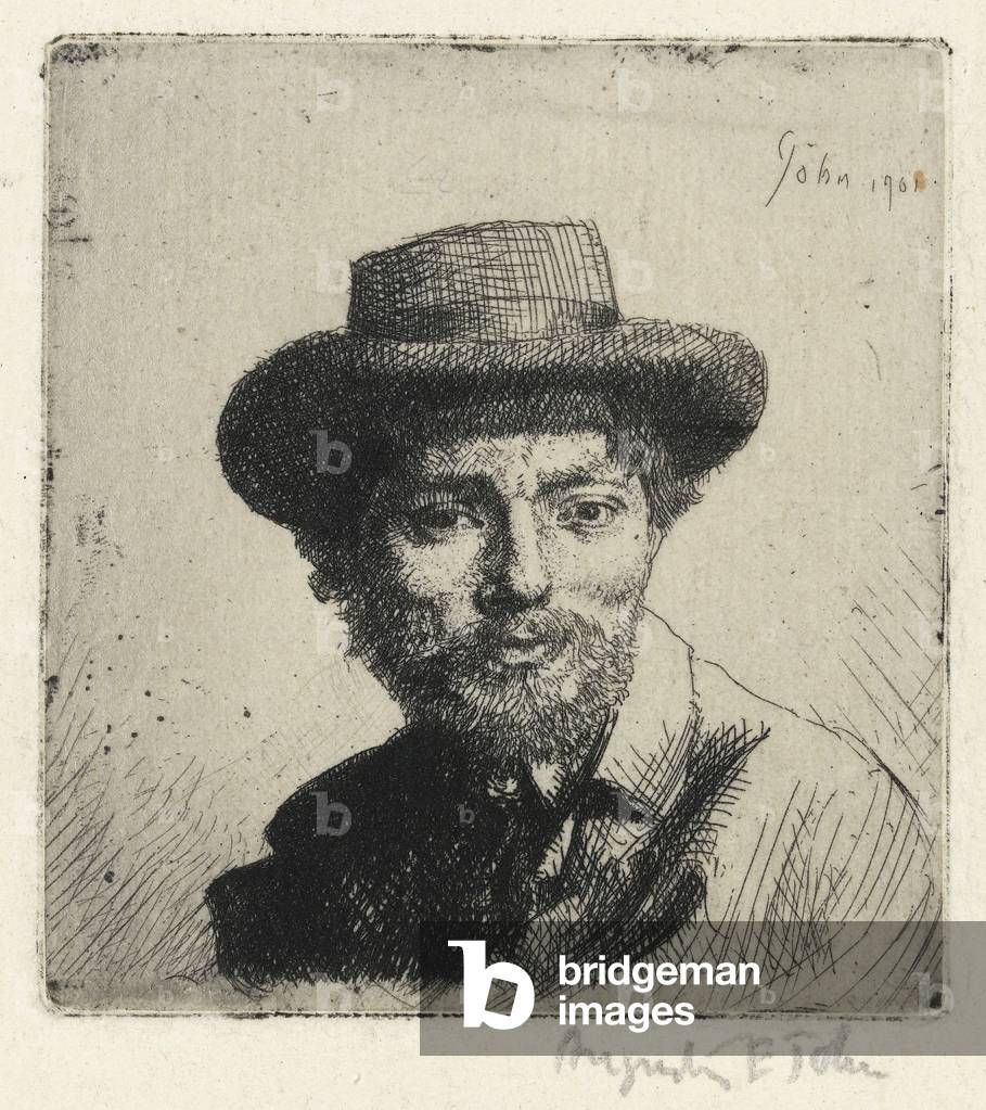 Ritratto dell'artista: busto, faccia piena, in un cappello, 1901 (acquaforte)