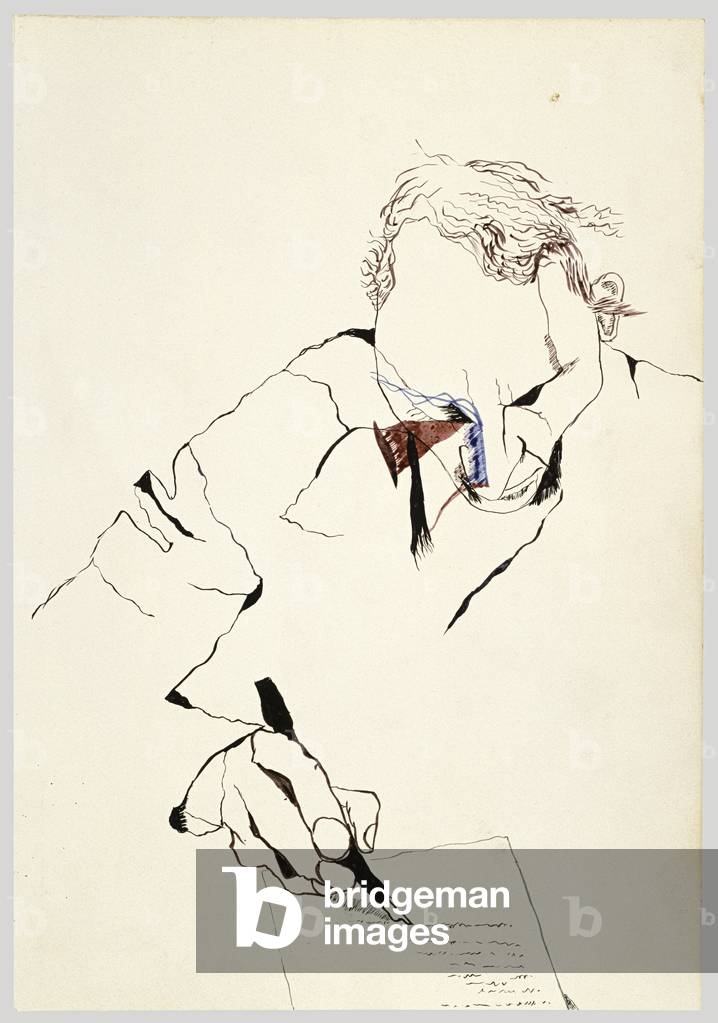 Immagine di Disegno "Stephen Spender Scrittura" 1940 di Lucian Freud, b/w