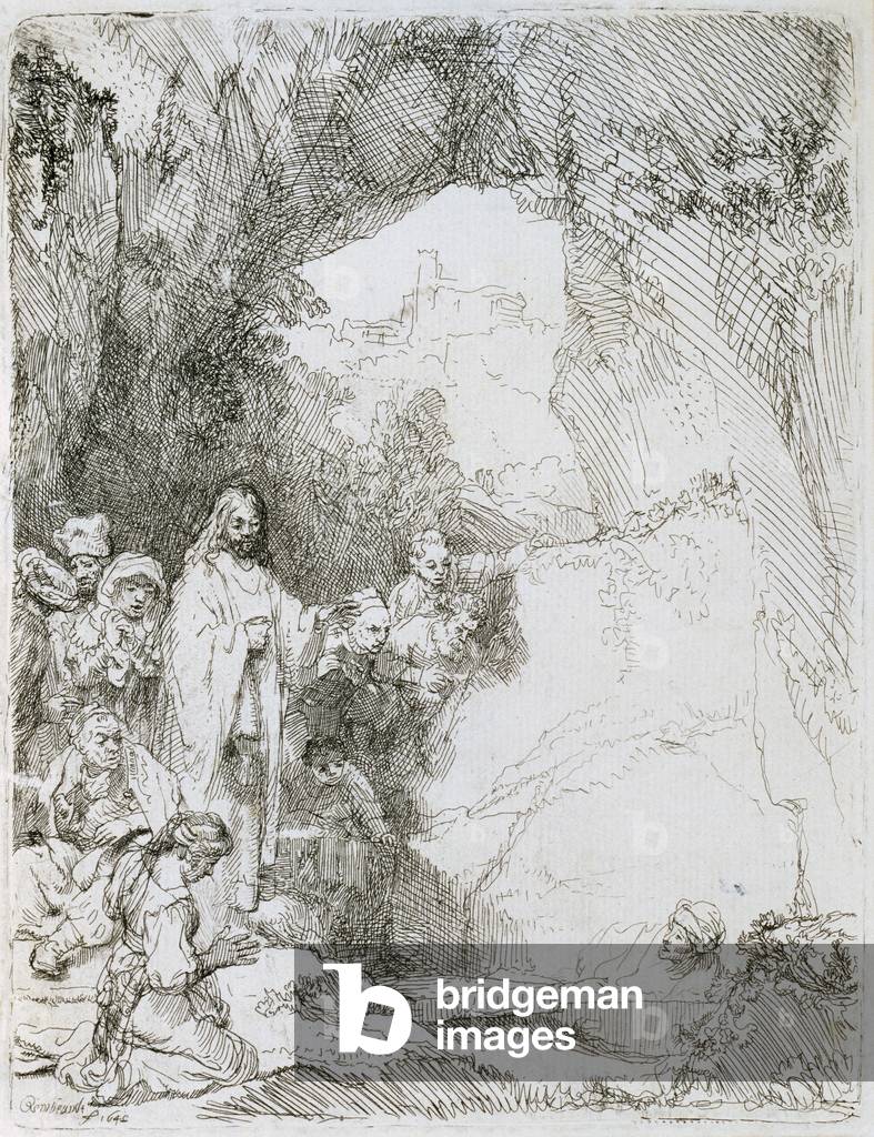 Image of Engraving depicting The Raising of Lazarus, 1642 by Rembrandt Harmensz. van Rijn