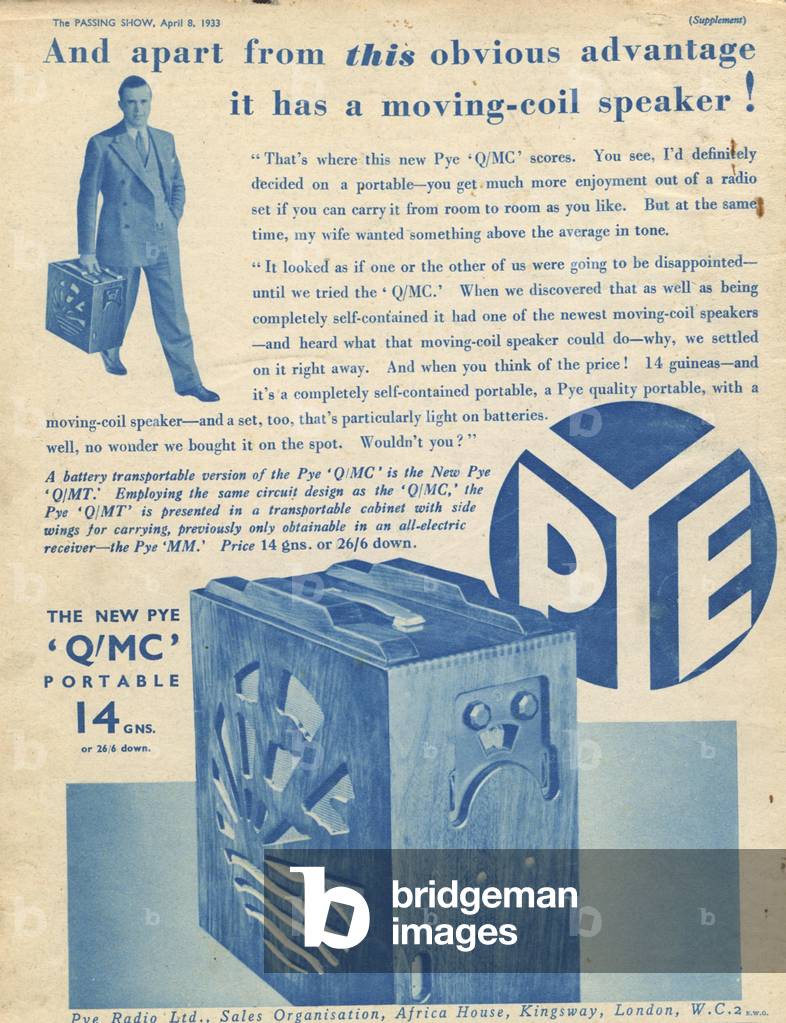 Rivista Pye, pubblicità, Regno Unito, anni '30