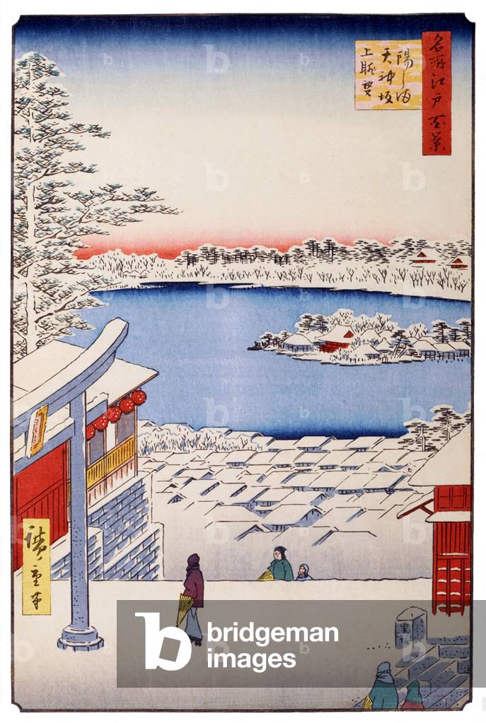 Giappone: Inverno: Vista dalla collina del Santuario Yushima Tenjin. Immagine 117 di '100 Viste Famose di Edo'