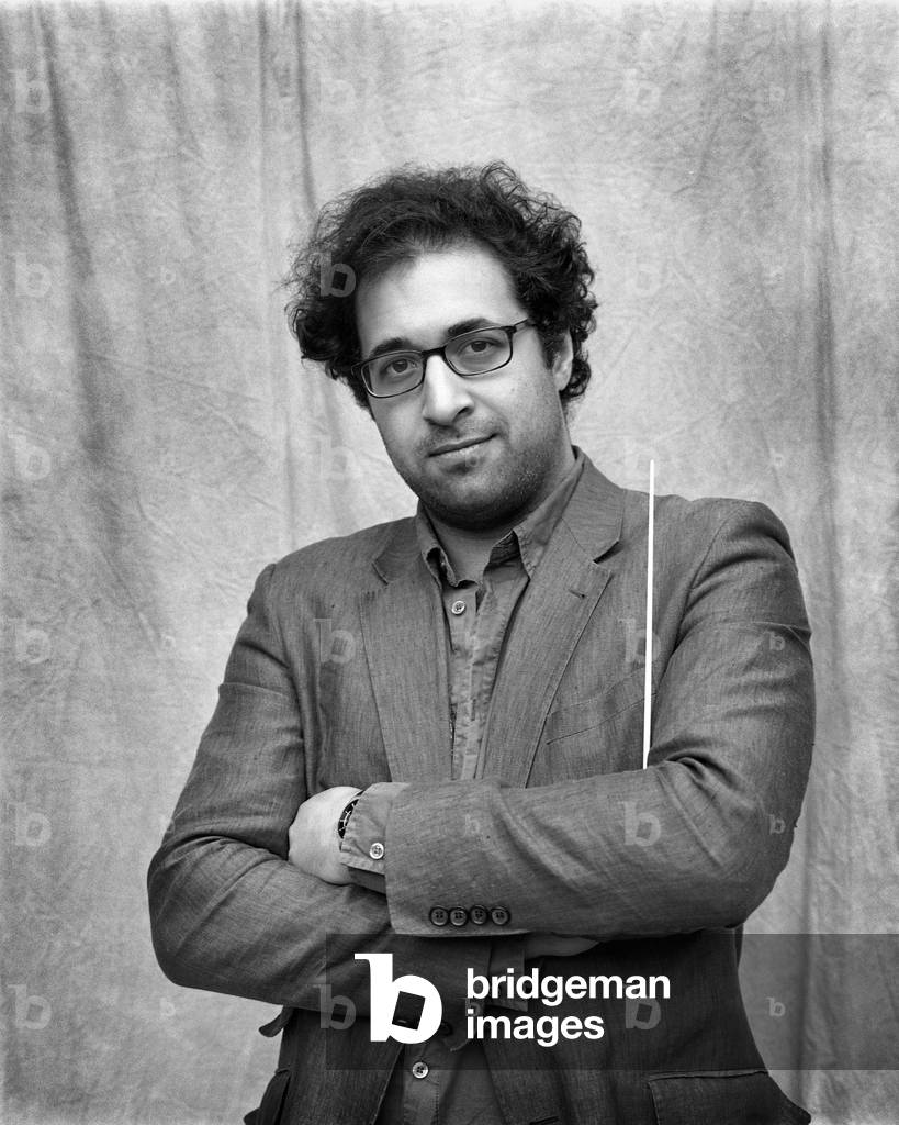 Image of Photography depicting English conductor Leo Hussain by Kate Mount, b/w