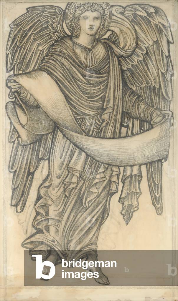Image de Dessin représentant Ange avec défilement - figure numéro huit, 1880 par Edward Coley Burne-Jones, b/w
