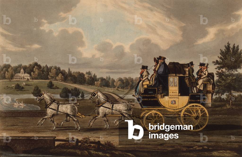 Image of Engraving depicting The Birmingham Wonder Stage Coach 1829 by James Pollard